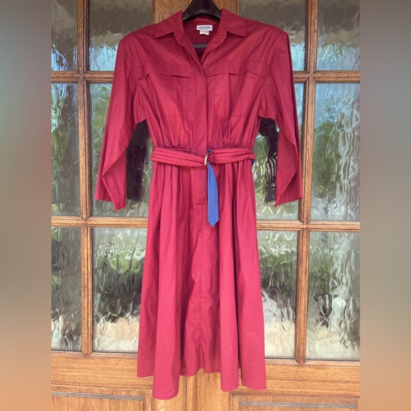 VTG SUNSHINE ALLEY TEA DRESS SHIRT DRESS + BELT Red Retro Two Toned Dress 16 - Picture 1 of 12